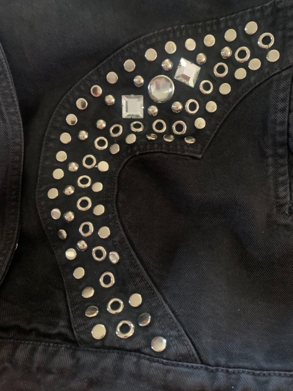 Vintage Black Denim Jacket with rhinestones. - Picture 5 of 6